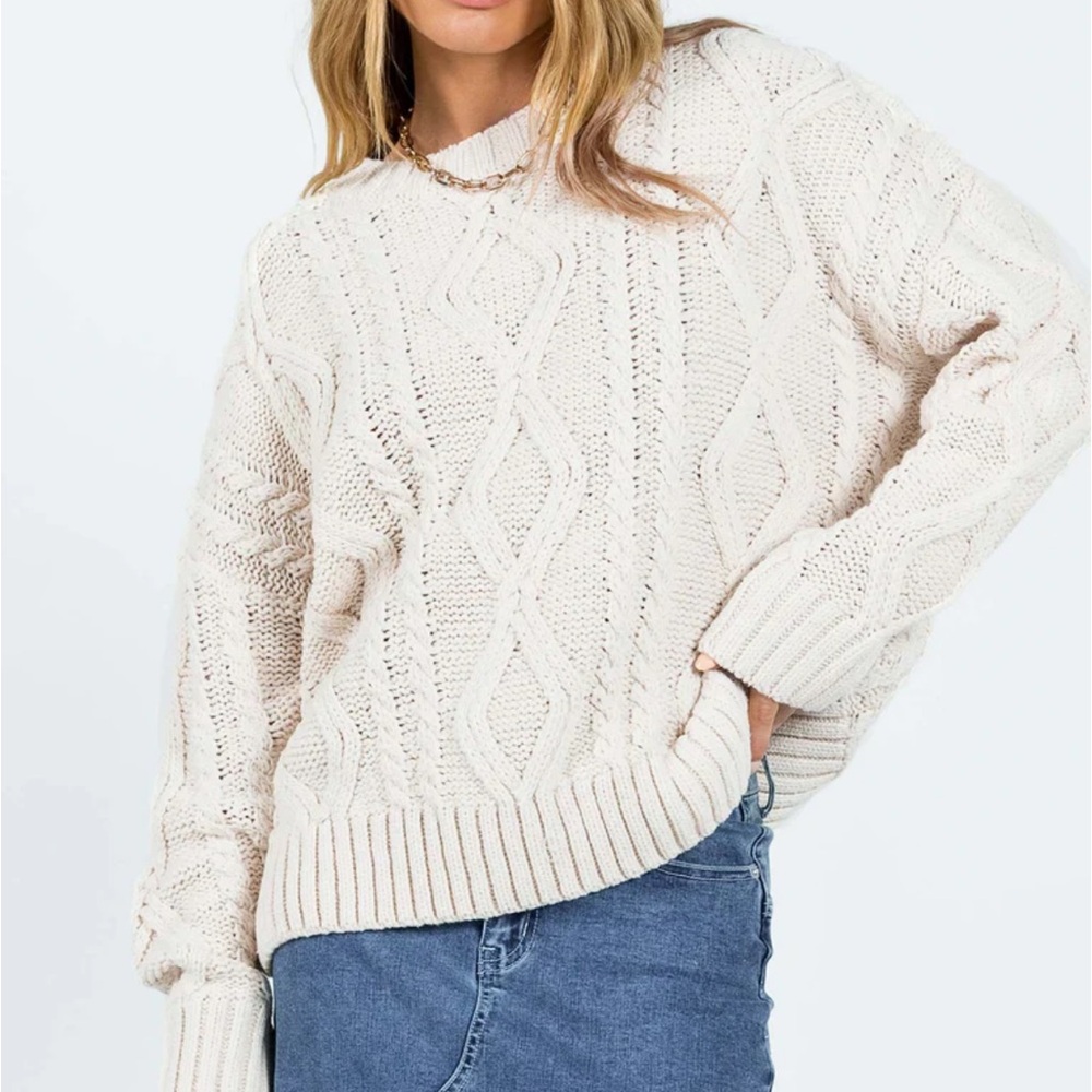 Princess Polly Cream Cable Knit Sweater